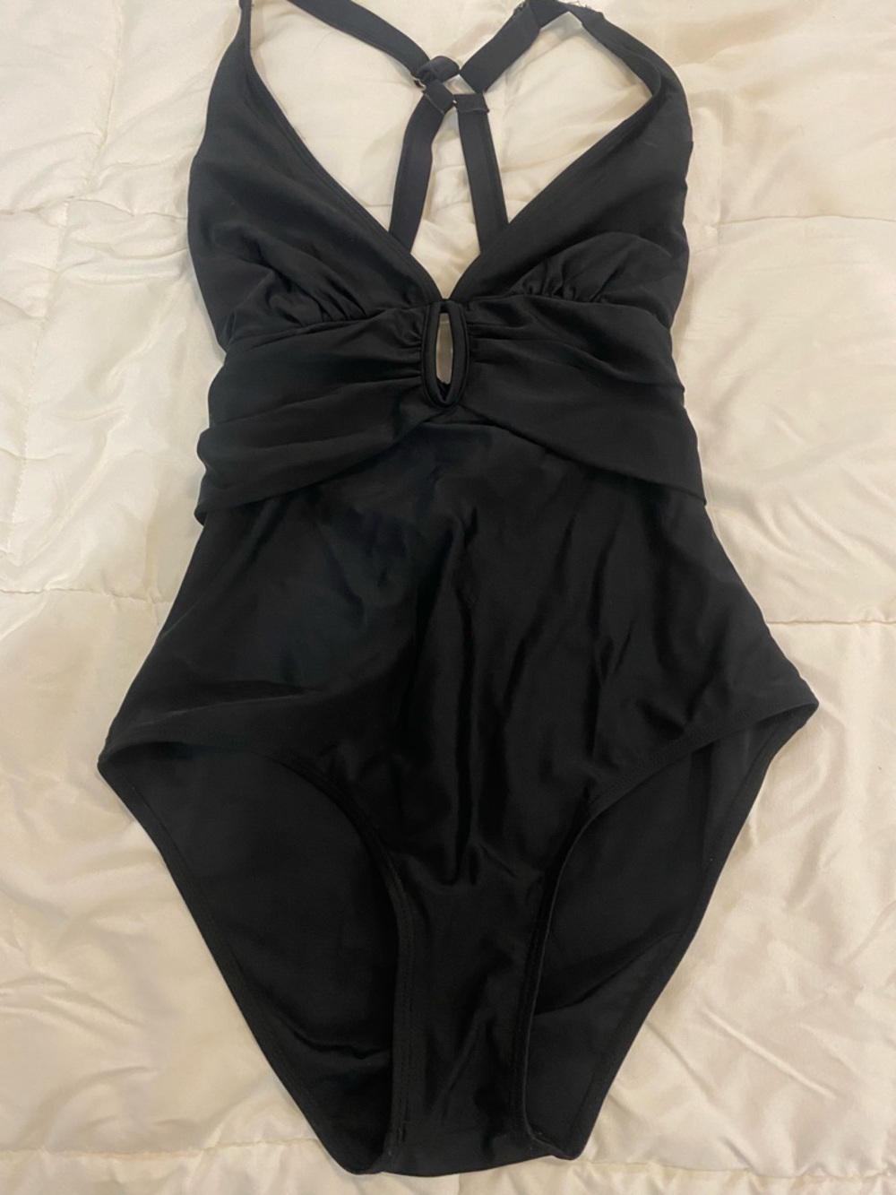Black One-Piece Swimsuit with Front Twist Detail